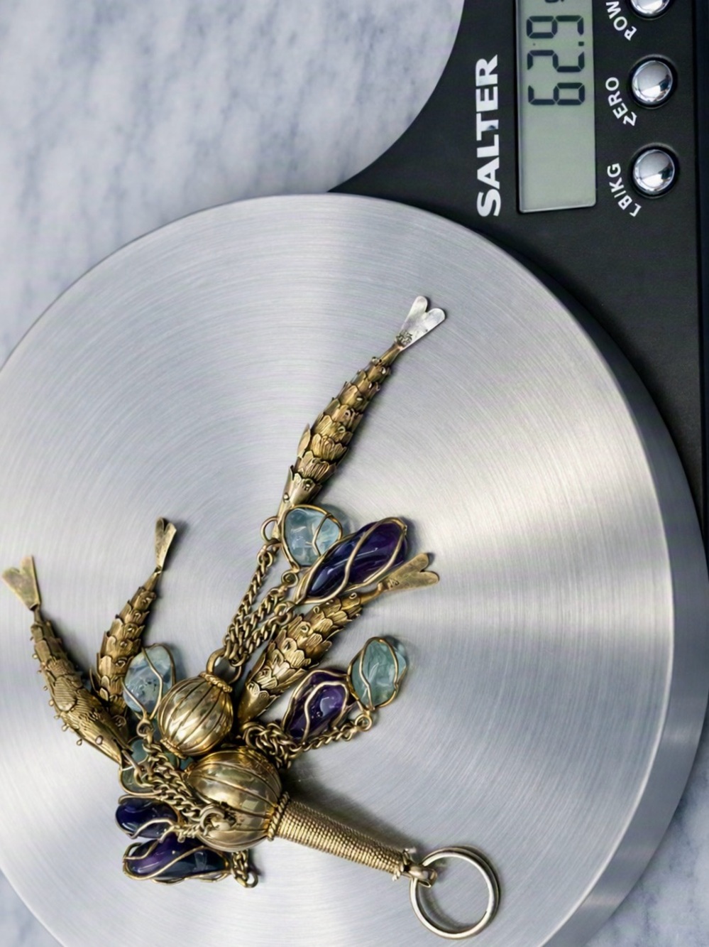 Signed Celia Harms Fish, Gemstone Fob/Pendant • Gold Vermeil over .925 • 62.9g - Picture 6 of 7